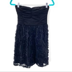 Anthro Weston Wear Black Strapless Tulle Rosette Mini Skirt